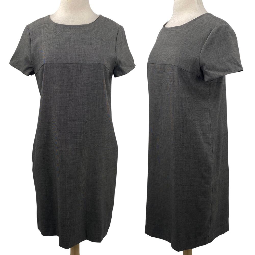 Max Mara Mini Shift Dress Virgin Wool Silk Woven Short Sleeve Pleated Back